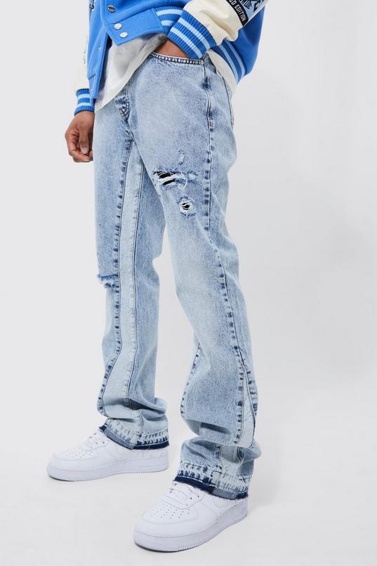 Slim Flare Distressed Panel Jeans